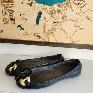 Stuart Weitzman softest leather gold bow/patent leather bow ballet flat shoes 5